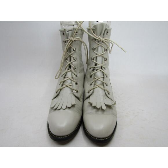 JUSTIN Womens Size 6 C Wide Width White Leather Laces Kilt Cowboy Western Boots - Picture 5 of 11